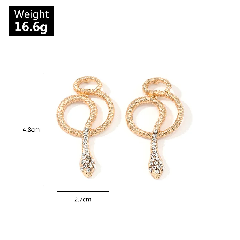 

European and American Personality Exaggerated Zircon Metal Gold Color Cobra Earrings Creative Twine Snake Shape Stud Earrings