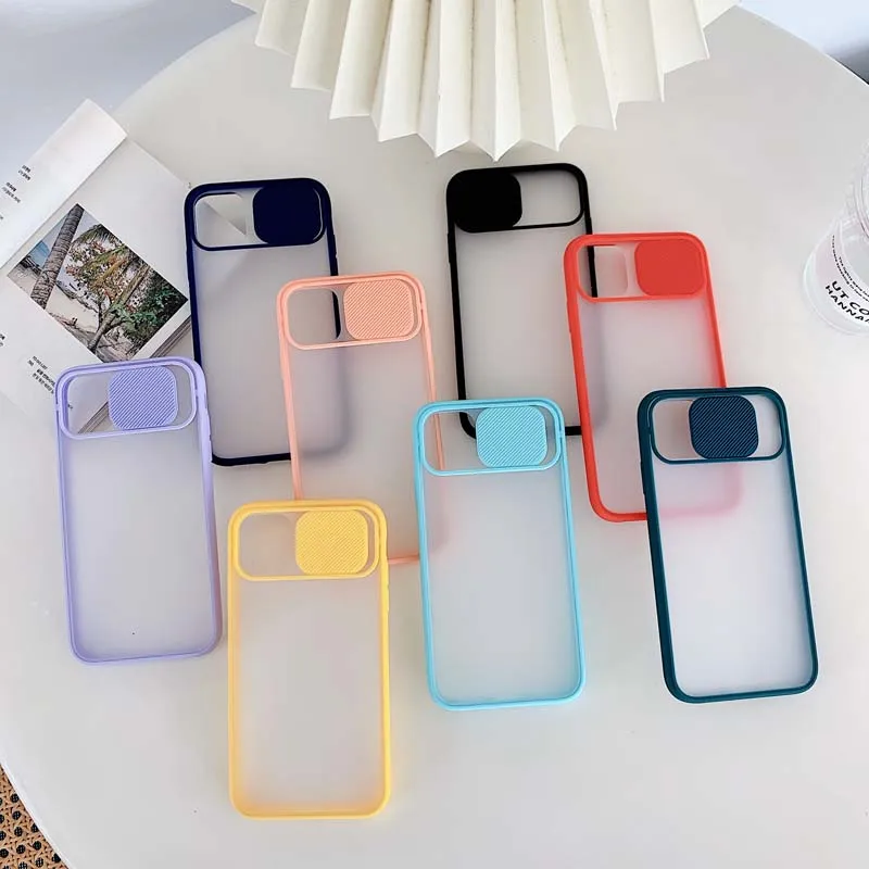 

Slide Camera Lens Protection Phone Case For iPhone 11 Pro 12Pro XS Max X XR 7 6S 8 Plus Matte Transparent Soft 12mini Cover