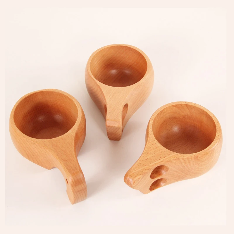 

Creative Wooden Material Tea Coffee Cup Round Portable Outdoor Natural Wood Drinkware Milk Water Drinking with Handle Home Decor