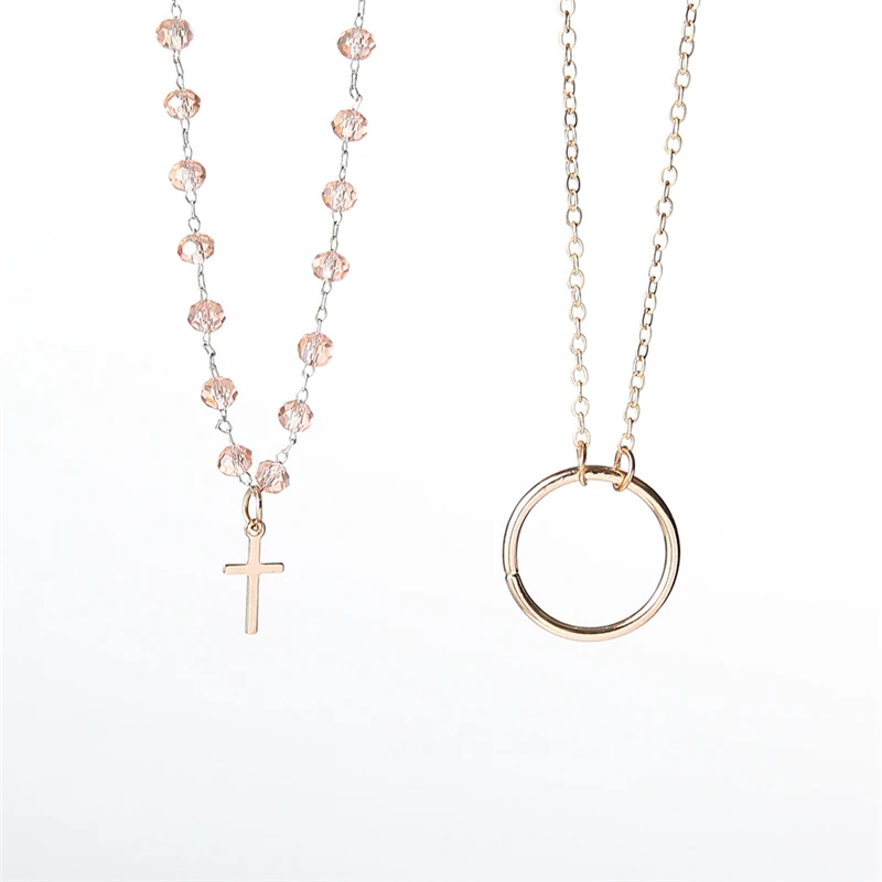 

Simple Small Round Bead Chain Metal Circle Pendant Clavicle Necklace Women