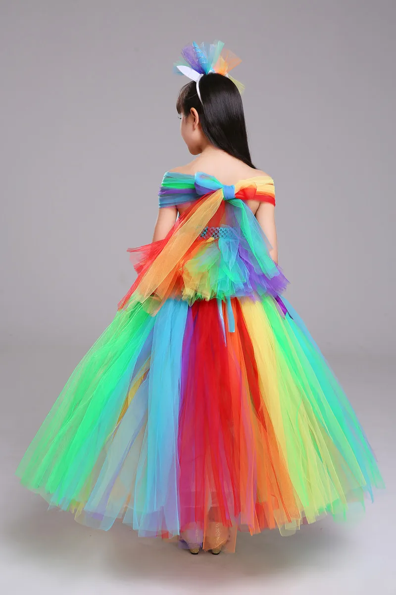 Пышное Платье для девочек с единорогом радужной расцветки | Детская одежда и