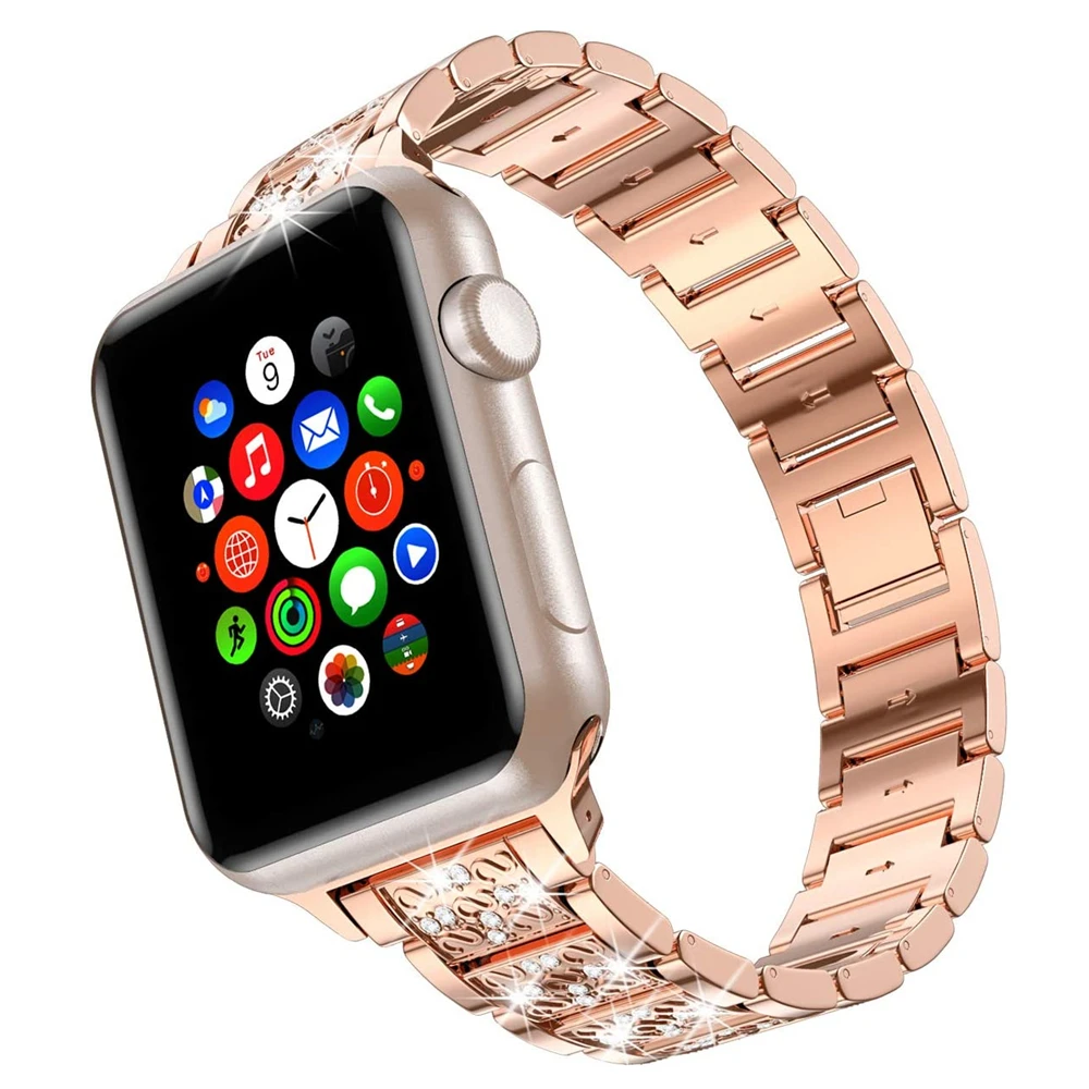 

Bling Strap for Apple Watch Band 38mm 40mm 42mm 44mm Stainless Steel Link Bracelet for IWatch Series 5 4 3 2 1 Wrist Correa