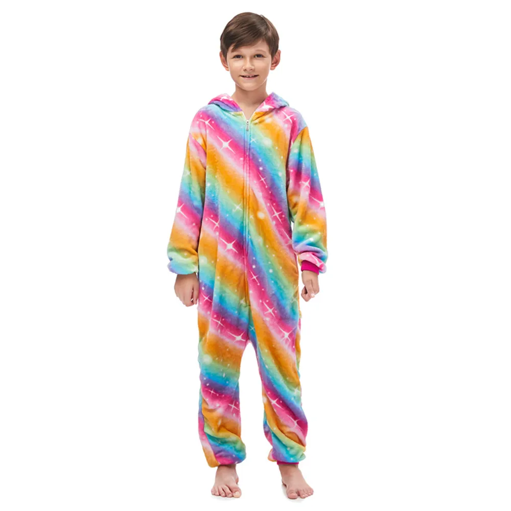 cosplay Winter kids Pajamas Rainbow Flannel Sleepwear Unisex Cute Monster Dinosaur Cartoon Animal Sets Kids Pyjamas |