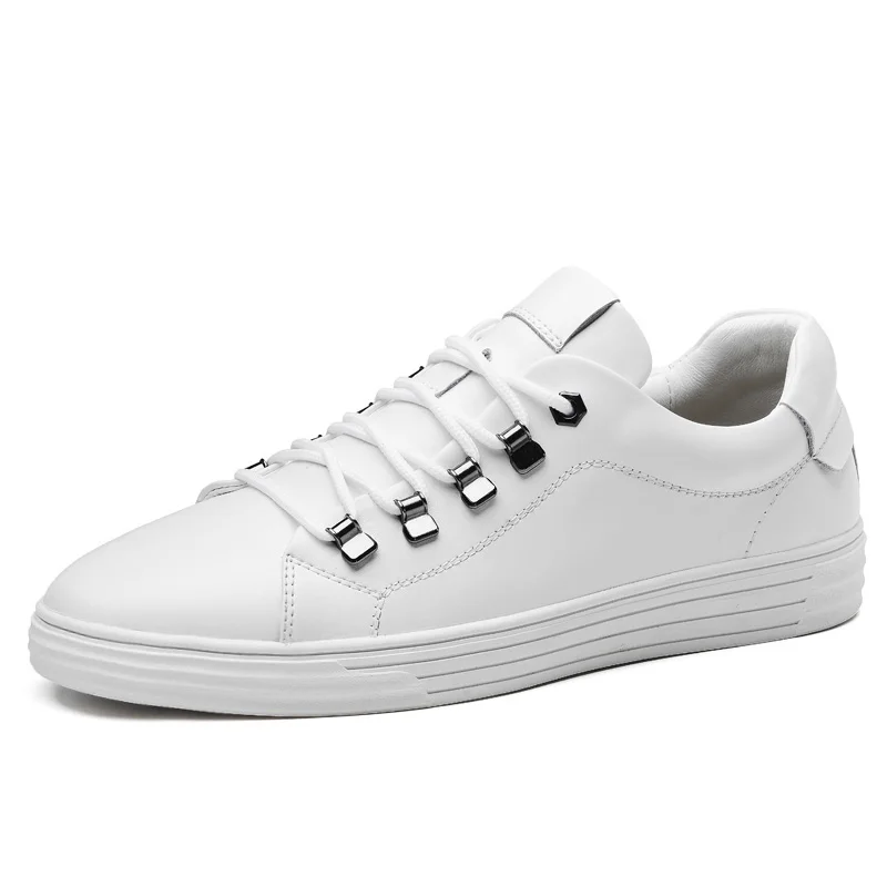 white casual shoes Мужские кроссовки; сезон осень-зима; модная обувь; супер натуральная кожа; красовки; Цвет белый; брендовая повседневная обувь; обувь на плоской подошве со шнурками - Цвет: white casual shoes