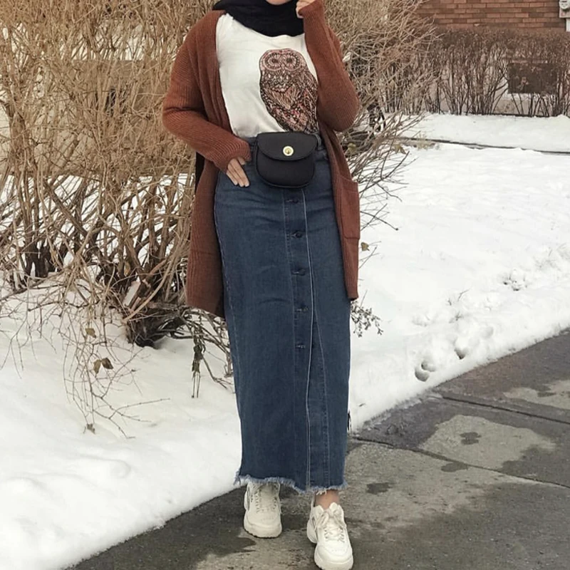 Non стрейч Bodycon длинная джинсовая юбка с необработанными краями Для женщин