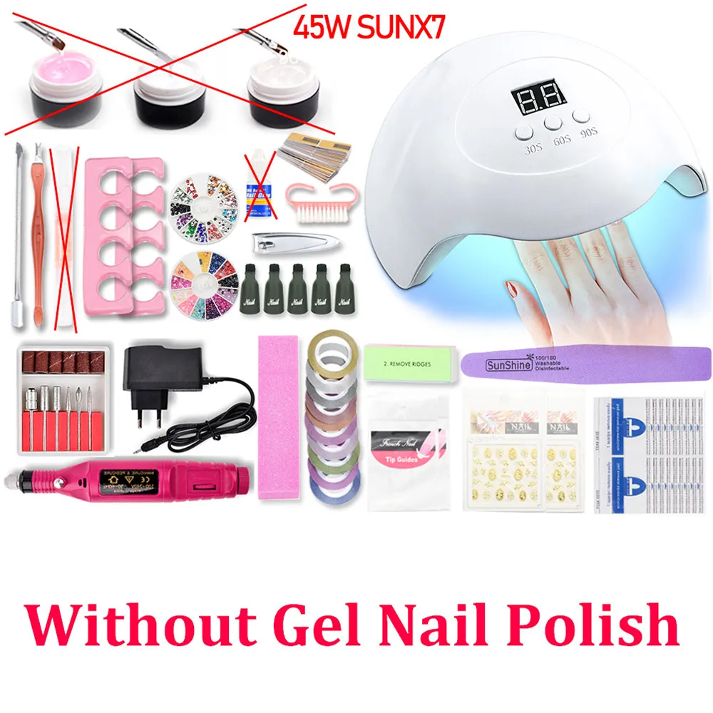 45W SUNX7 no gel Набор для ногтей 45 Вт/54 Вт/80 Вт УФ светодиодный светильник Сушилка с 6 шт. Гель-лак для ногтей комплект гель-лаков для ногтей для маникюра Инструменты для дизайна ногтей - Цвет: 45W SUNX7 no gel