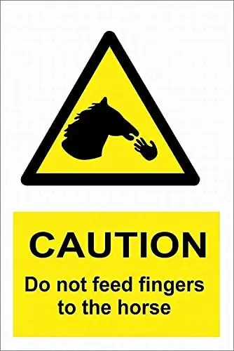 

Metal Tin Sign Caution Do Not Feed Fingers to The Horse Sign Wall Plaque Decor Sign 8x12 inches