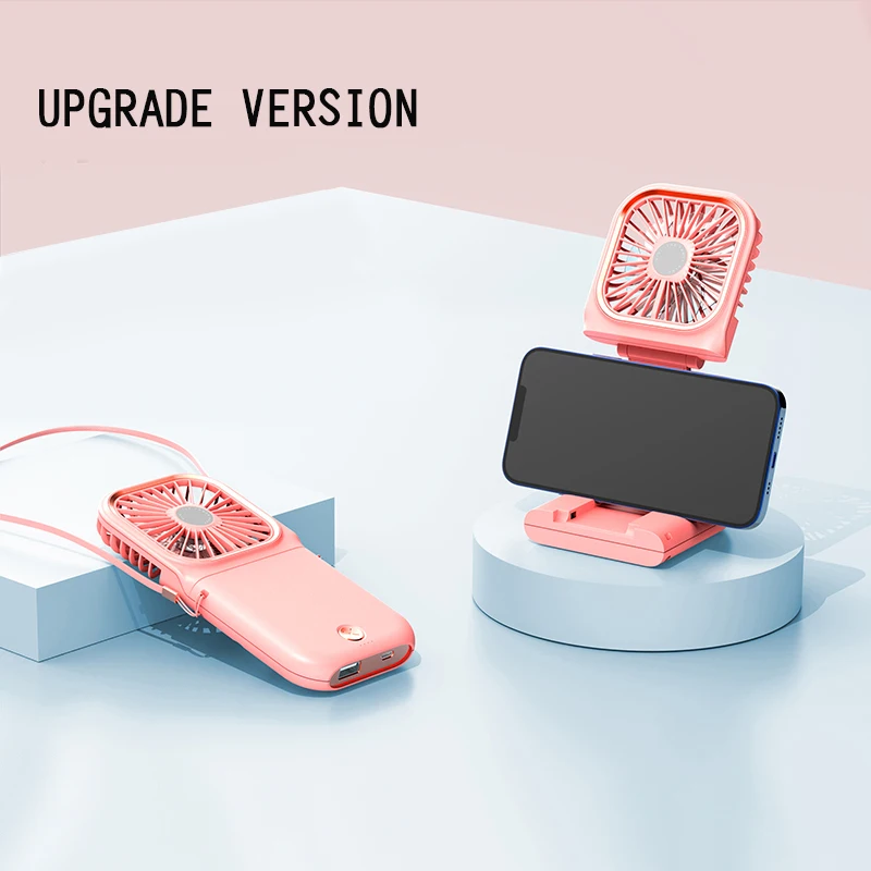 

Mini Neck Fans USB Rechargeable Handheld Adjustable Desktop Fan Multi-function Power Bank Phone Holder for Office School Outdoor