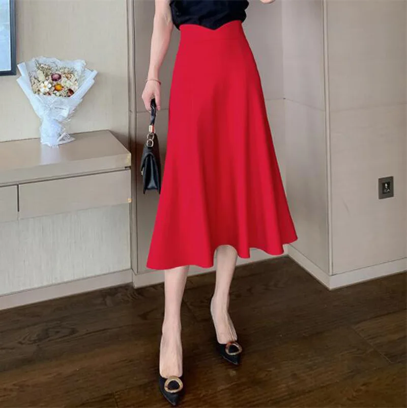 

Cultiseed Women High Waist Solid Color Elegant Office Work Party Long Skirts Clothing Female Ladies New Casual Gowns
