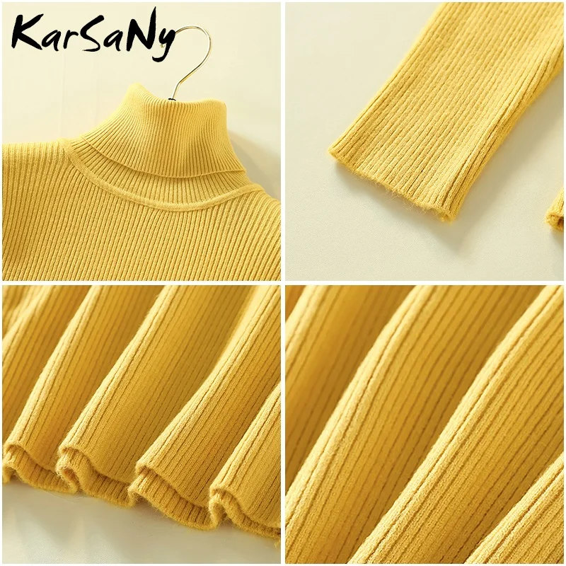 KarSaNy Autumn Winter Women Turtleneck Knit Sweater Long Sleeve Pullover Jumper Turtle Neck high collar | Женская одежда