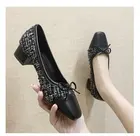 Женская обувь Классические туфли-лодочки 2021 два Цвет сплайсинга классический галстук-бабочка балетки работы; Лидер продаж; Большой Размеры из твида; На низком каблуке; Модные женские туфли-лодочки