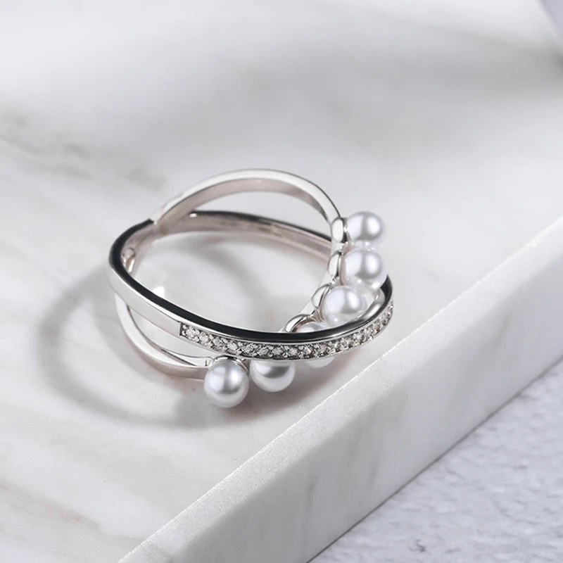

Original 925 silver creative pearl zircon ring tideway luxury finger rings Round-cut Pave Statement Ring for Womens Girl3