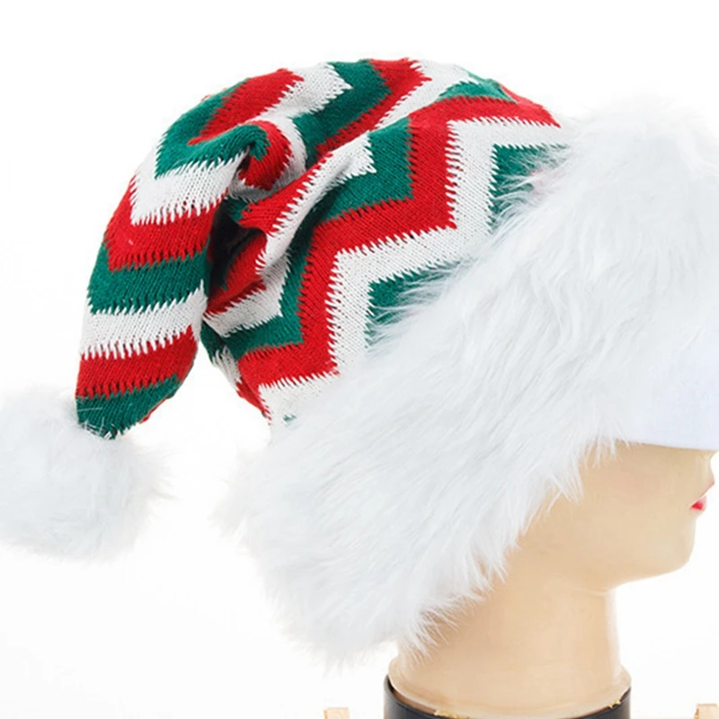 

3x Plush Santa Hat Adult Knitted Wool Ball Striped Snowflake & 2x Christmas Table Runner Christmas Cotton Linen