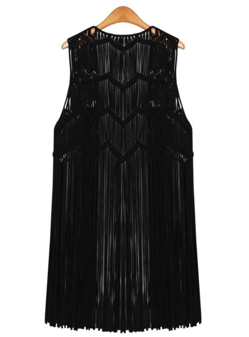 Женский винтажный жилет из хлопка без рукавов с кисточками | Женская одежда