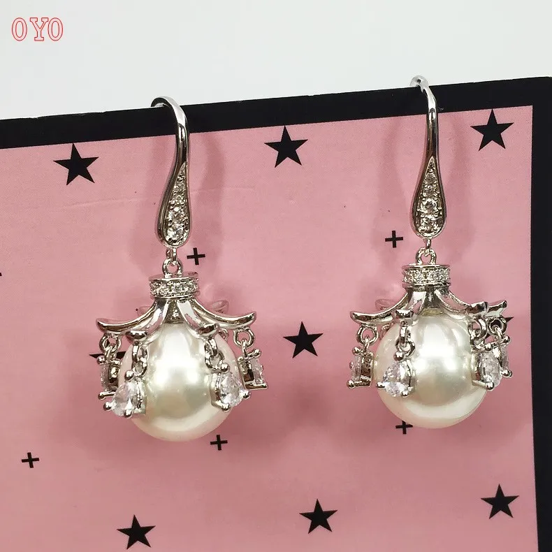 

925 Silver Palace Series Fashion Pearl Earrings Female Short Chandelier Zircon Earrings