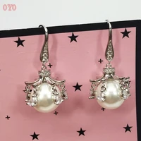 925 silver palace series fashion pearl earrings female short chandelier zircon earrings