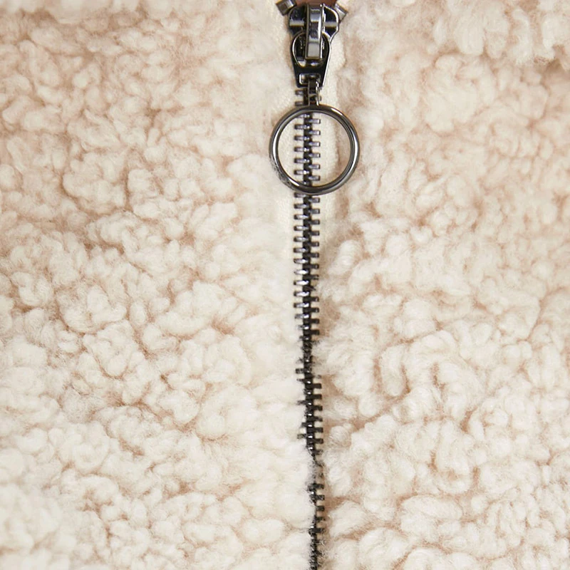 

MOARCHO Casual Pockets Women Beige Teddy Coat Warm Winter Plus Size Faux Lamb Plush Coat With Zipper New Arrival 2020