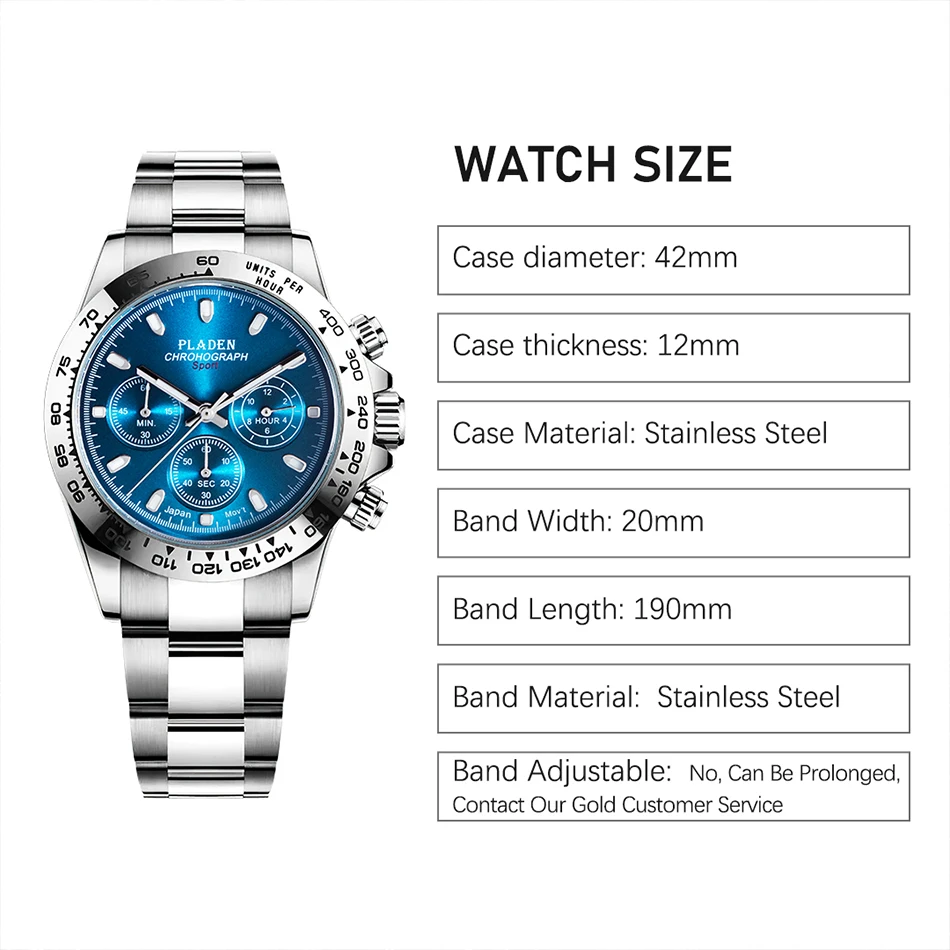 PLADEN New Watch For Men Luxury Stainless Steel Chronograph Sport Wristwatch Business Luminous Dive male Clock Dropshipping 2022 | Наручные