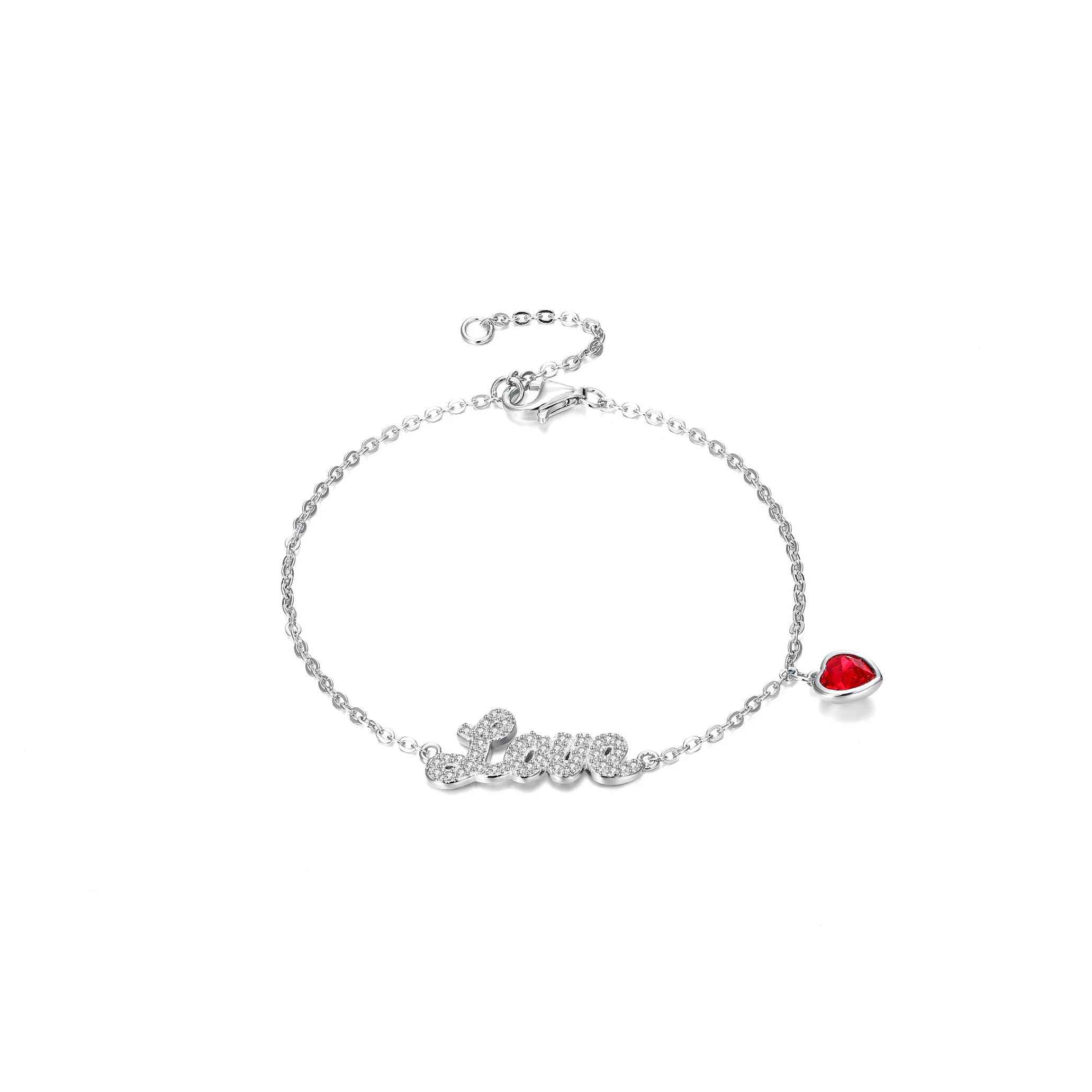 

ZEMIOR 925 Sterling Silver Women's Love Bracelets Heart Bracelet Inlaid With Red Austria Crystals Anniversary Fine Jewelry