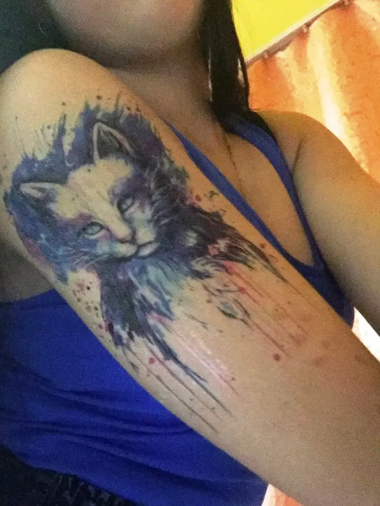 Водонепроницаемая Временная тату Наклейка Большой размер синяя кошка 21*15 см