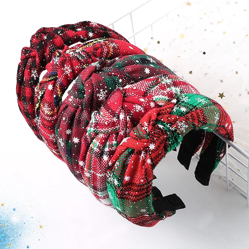 

Christmas Headband Knotted Wide-brimmed Hair Hoop Center Knot Turban Hair Accessories Xmas Print Head Hoop