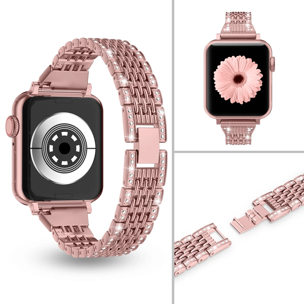 Металлический Блестящий ювелирный ремень для Apple Watch Band 5 38 мм 42 Женский браслет