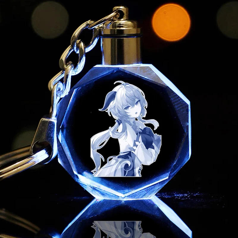 Брелки для ключей Genshin Impact Led Xiao Zhongli Childe Venti Rosaria Ganyu Keqing Cosplay декоративные брелки |