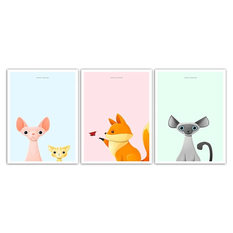 

Nordic Cartoon Animal Canvas Art Painting for Children Room Wall Art Poster Cute Fox Cat Nursery Home Decoration Pictures