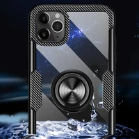 transparent acrylic back ring car bracket protective case for iphone 11 pro 6 7 8 plus xs anti falling mobile phone cover
