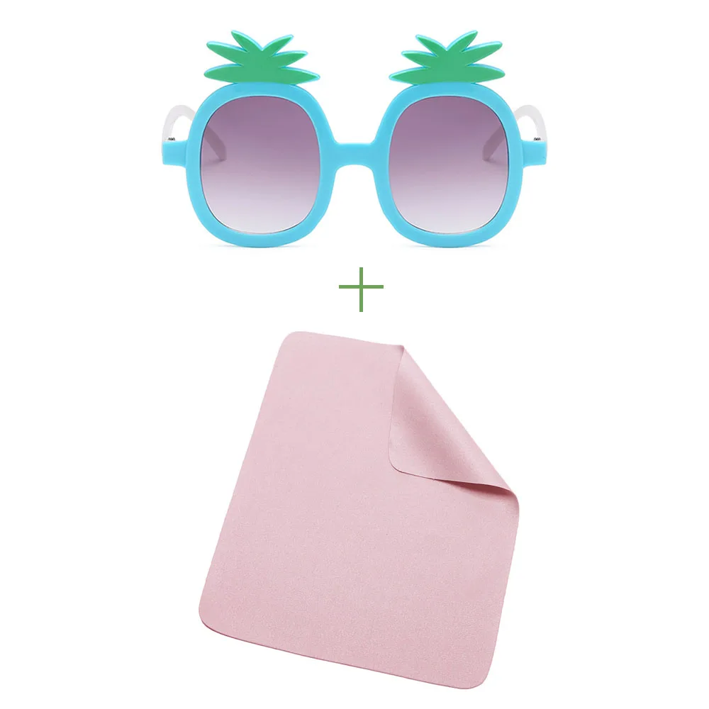 Glasses and cloth Ананасовые очки, детские солнцезащитные очки, милые детские солнцезащитные очки, UV 400, поляризационные, безопасный подарок, Прямая поставка - Цвет линз: Glasses and cloth