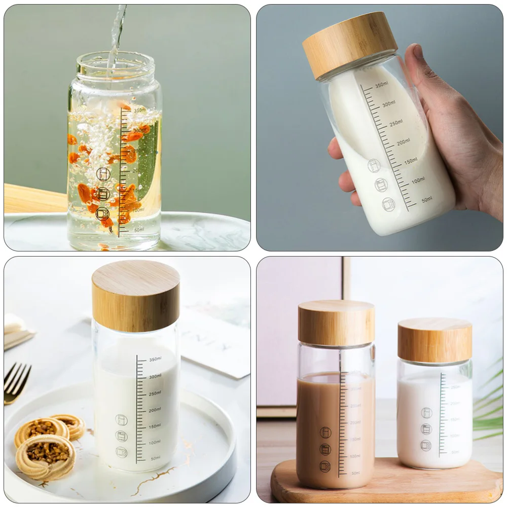 

1pc Home Glass Water Bottle Glass Transparent Coffee Bottle with Scales