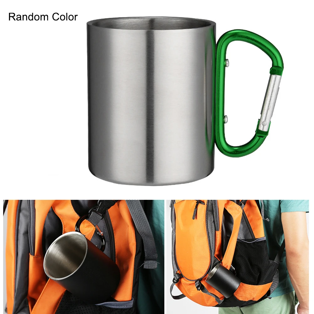220 мл Нержавеющая сталь чашка с двойными стенками InsulationOutdoor кружка Карабин