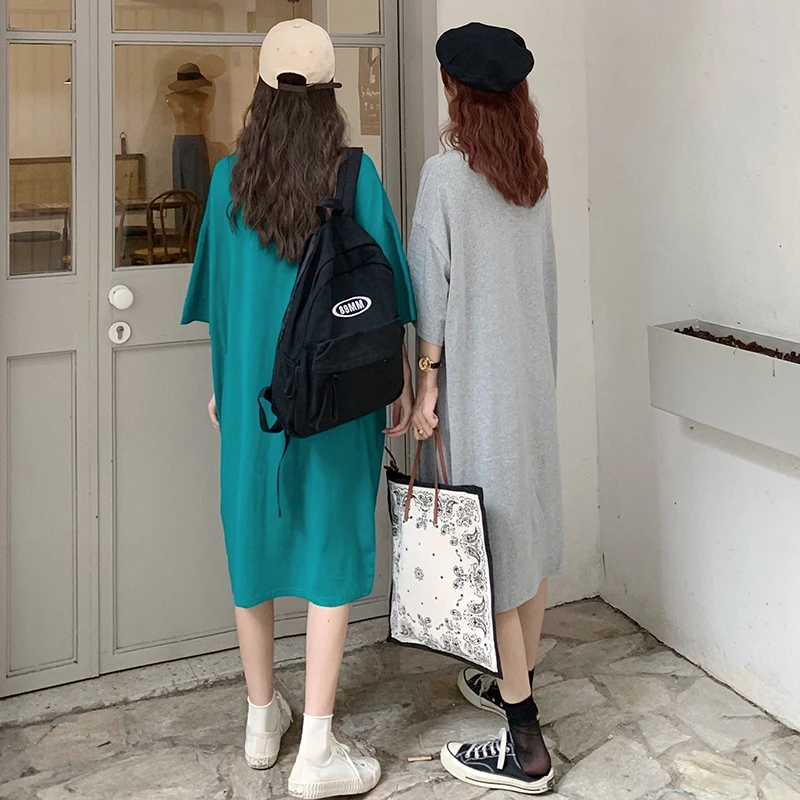 

Turn Down Collar T-shirt Dress Women Loose Casual Short Sleeve Summer Dresses 2021 Harajuku Style Fashion Female Vestidos