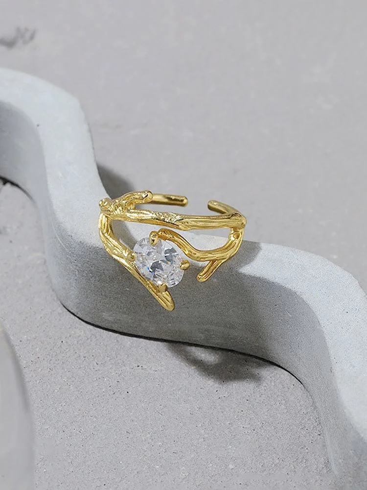 

Rattan Branch Design Zircon 925 Sterling Silver Opening Ring sets Female Rings For Women's Trendy Designer Luxury Jewellery