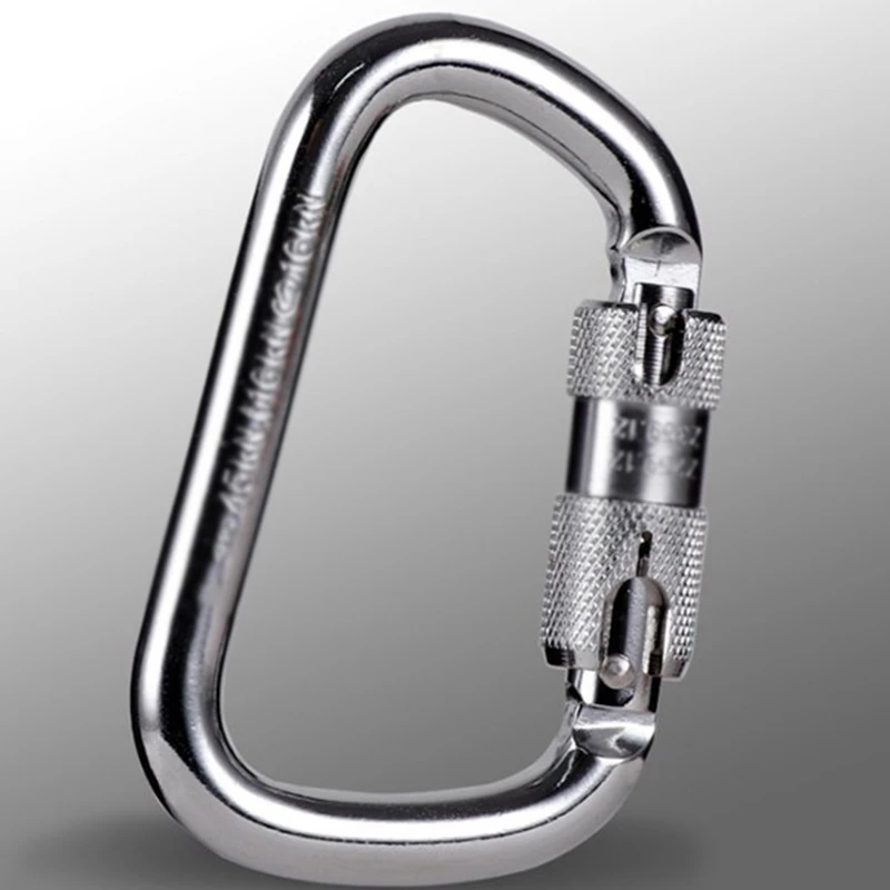 

Outdoor Rock Climbing D Shaped Mountaineering Caving Security Rock Climbing Buckle Carabiner Hook Master Lock 45Kn