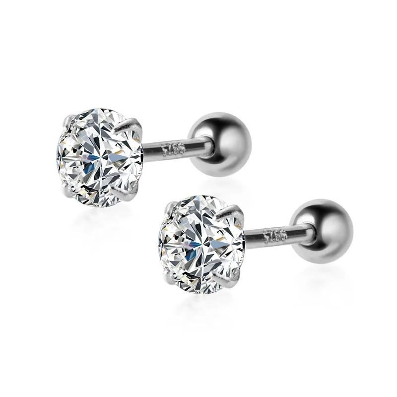 

LKO 925 Sterling Silver Shiny CZ Zircon Screw Stud Earrings For Women Girls Mini Minimalist Jewelry Party Accessories Brincos