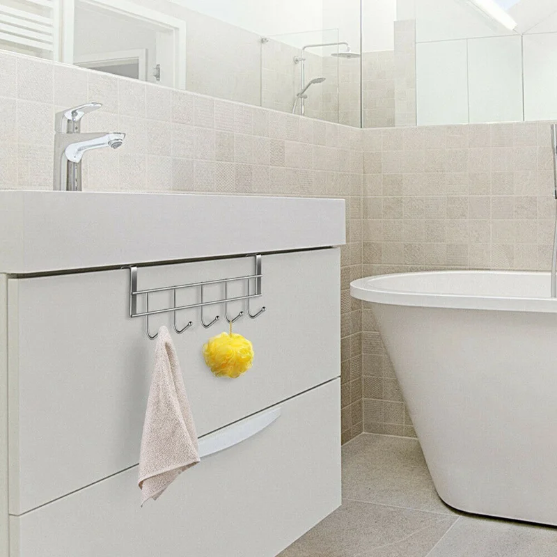 

5 Hooks Over The Door Hooks Wash Room Hanger Clothes Towel Storage Holder