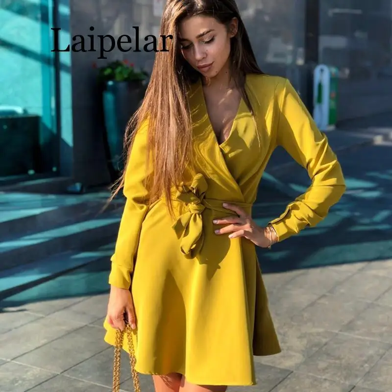 

2021 plus size women's clothing dress sexy v-neck bow tie long-sleeved casual party dress tights woman's clothes one-piece dress