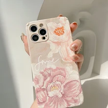 Retro big flower soft silicone 3d leather phone case for iphone 13 11 pro max 12 mini 7 8 plus x xr xs max cute conque shell