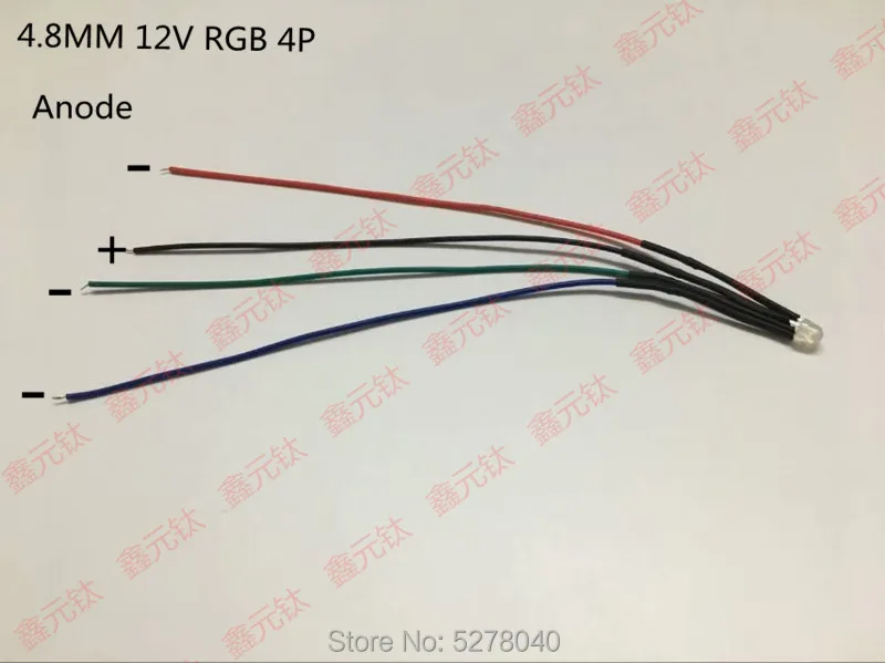 12 В RGB 4pin 4,8 мм/5 мм/10 мм светодиодный светильник lucency/vaporipic высокий светильник четыре линии анод/катод полноцветные лампы бусины 50 шт./лот