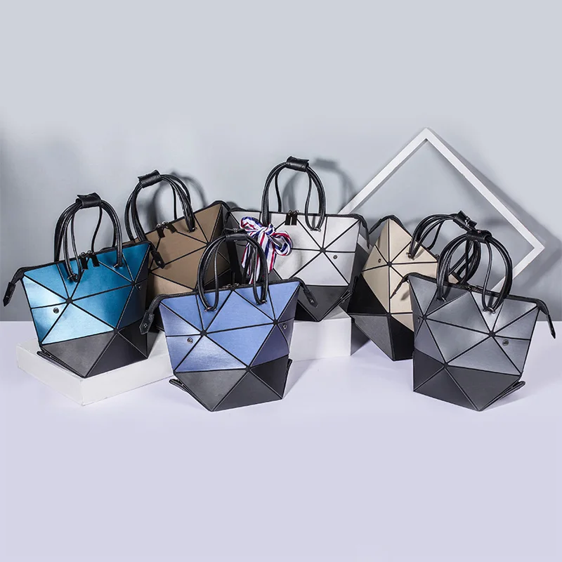 woman folding changing color handbags rhombus geometric shoulder bags ladies fashion tote bags teenage zipper feature bag free global shipping