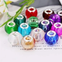 10pcs 16mm round glass spacer beads large hole round clear crystal beads silver plated for jewelry making fit pandora bracelet