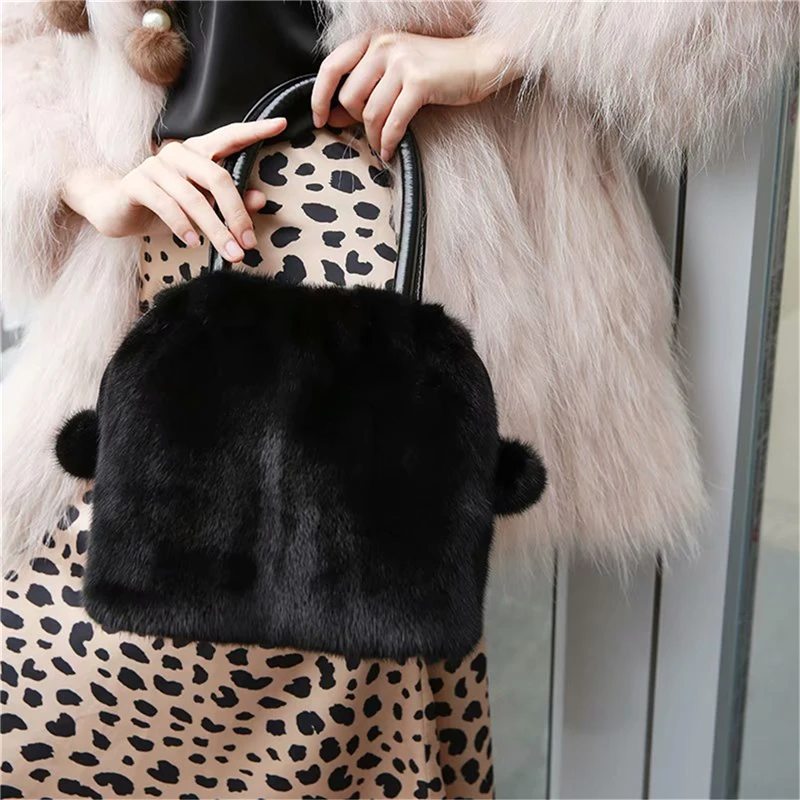 Женская наплечная сумка IANLAN из натуральной кожи и меха норки с ручкой сверху IL00548