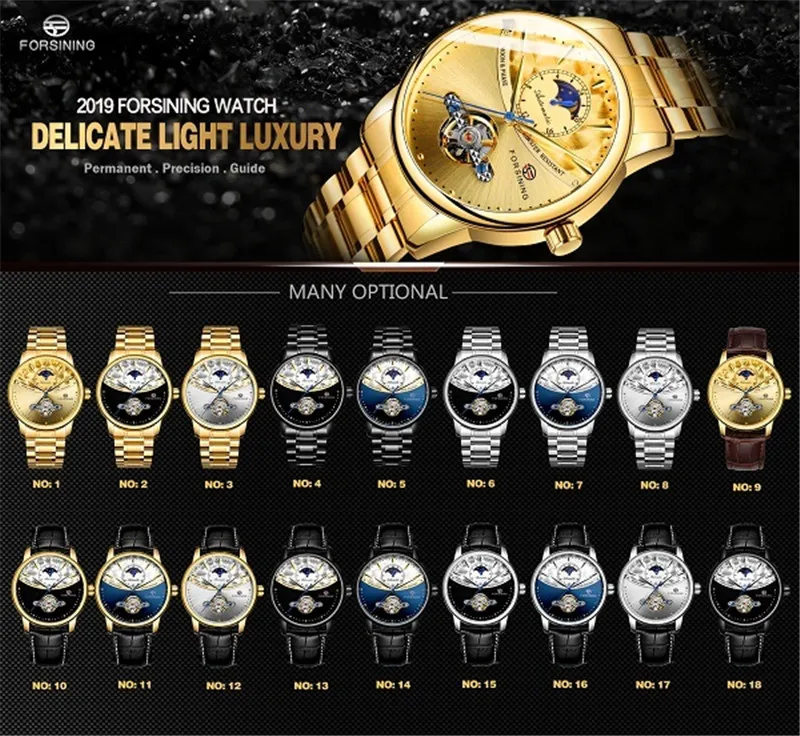 FORSINING Скелет водонепроницаемые автоматические механические мужские наручные