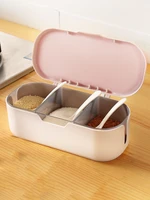 three grid seasoning box plastic with lid spoon dust proof moisture wear resistant kitchen condiment storage case