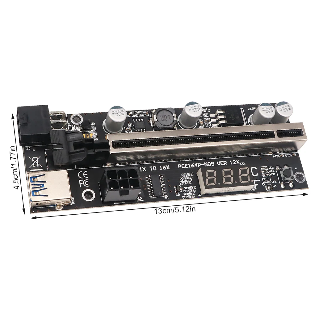 

Карта адаптера PCI-E, быстрый преобразователь 1x в 16x, Цифровой температурный дисплей, 8 твердых конденсаторов, PCI-Express удлинитель для майнинга