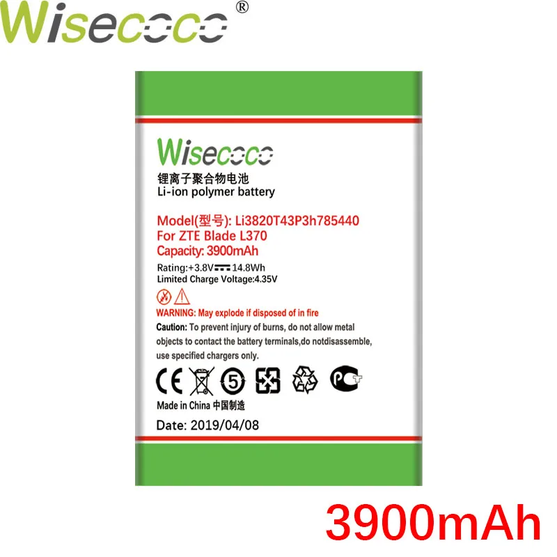 Wisecoco Li3820T43P3h785440 3900 мАч аккумулятор для zte Blade L370 Blade L2 Plus аккумулятор высокого качества+ отслеживающий номер