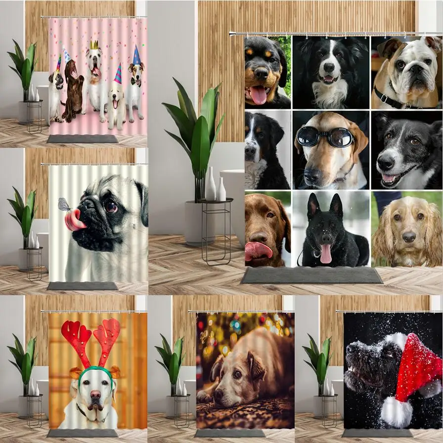 

Funny Dog Shower Curtain Sets Christmas Pet Dogs Lovely Animal Bathroom Bath Decor Waterproof 3D Fabric Kids Curtains For Window