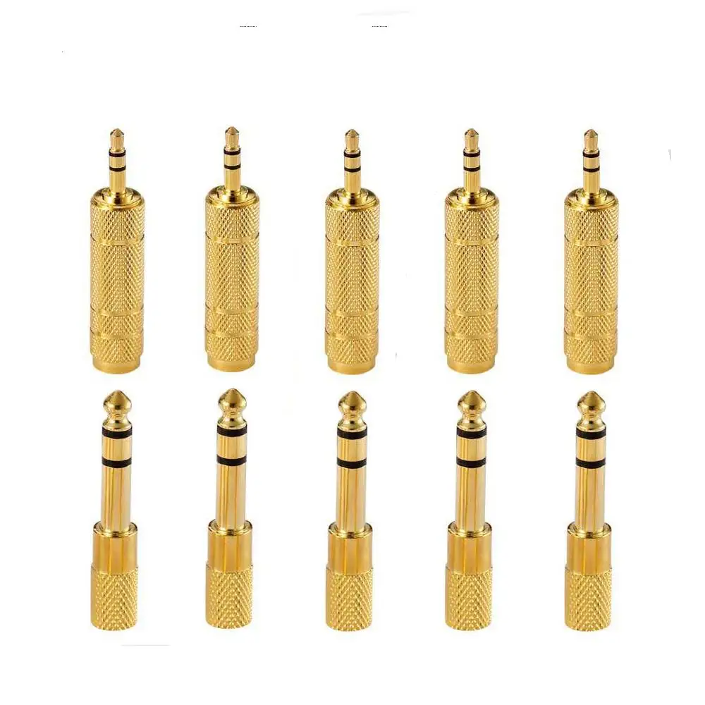 DALCAN 10Pcs Golden Color 6.35MM Male/Female to 3.5MM Female/Male Jack Plug Audio Headset Microphone Guitar Recording Adapter
