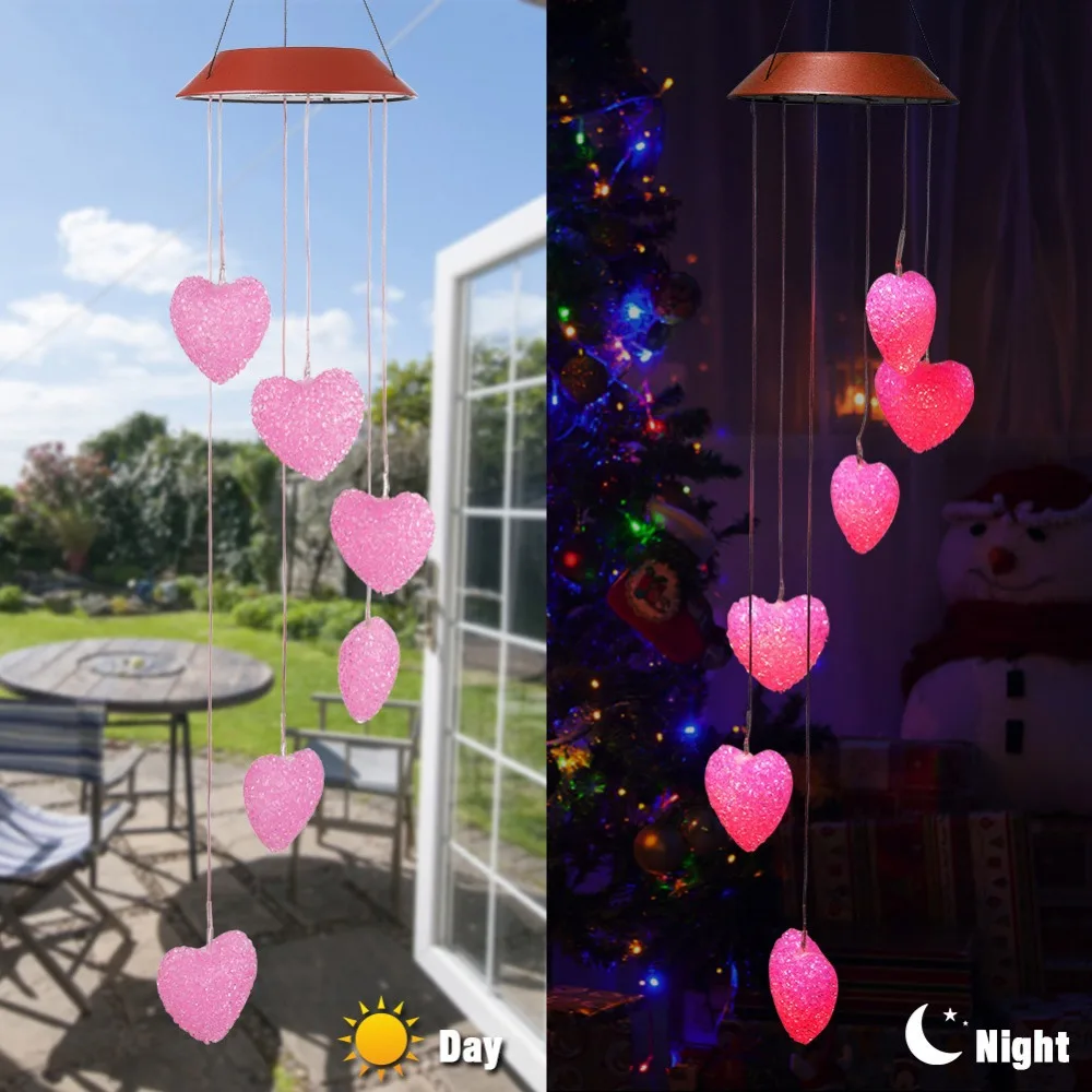 Лидер продаж ветряные колокольчики на солнечной батарее в форме сердца